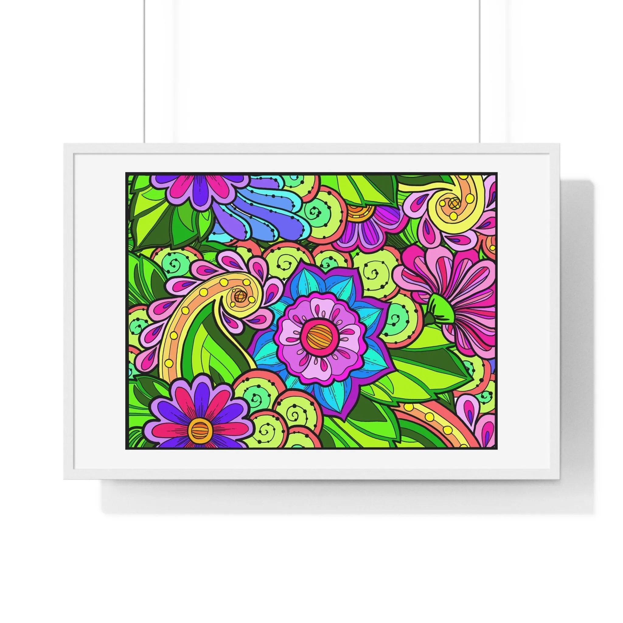 Horizontal Framed Poster - Flower Doodle 36"x24"