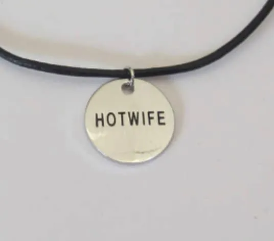 Hotwife Necklace with black waxed chain in Stainless Steel charm with gift bag