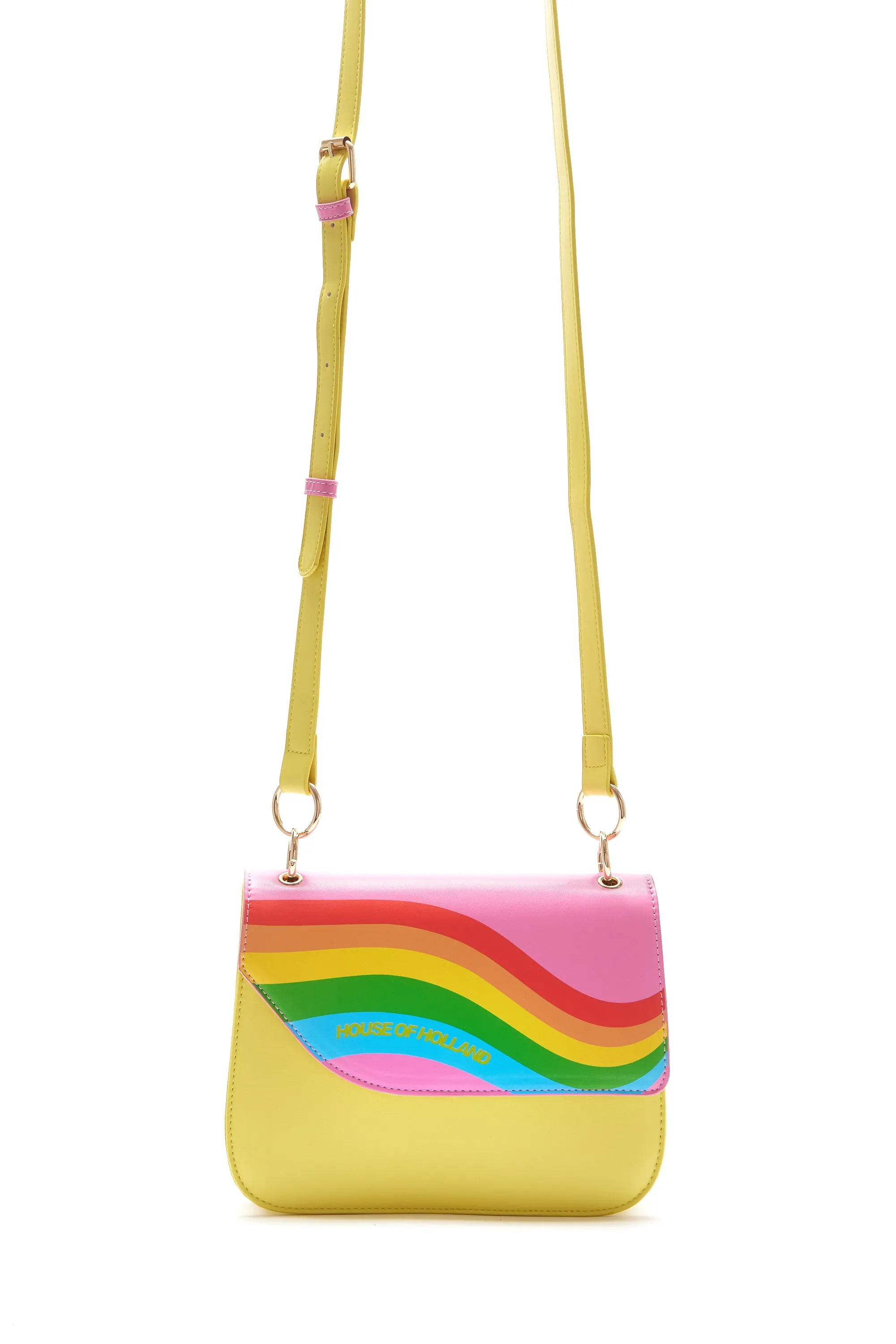 House Of Holland Cross Body Bag In Yellow With A Rainbow Print Flap