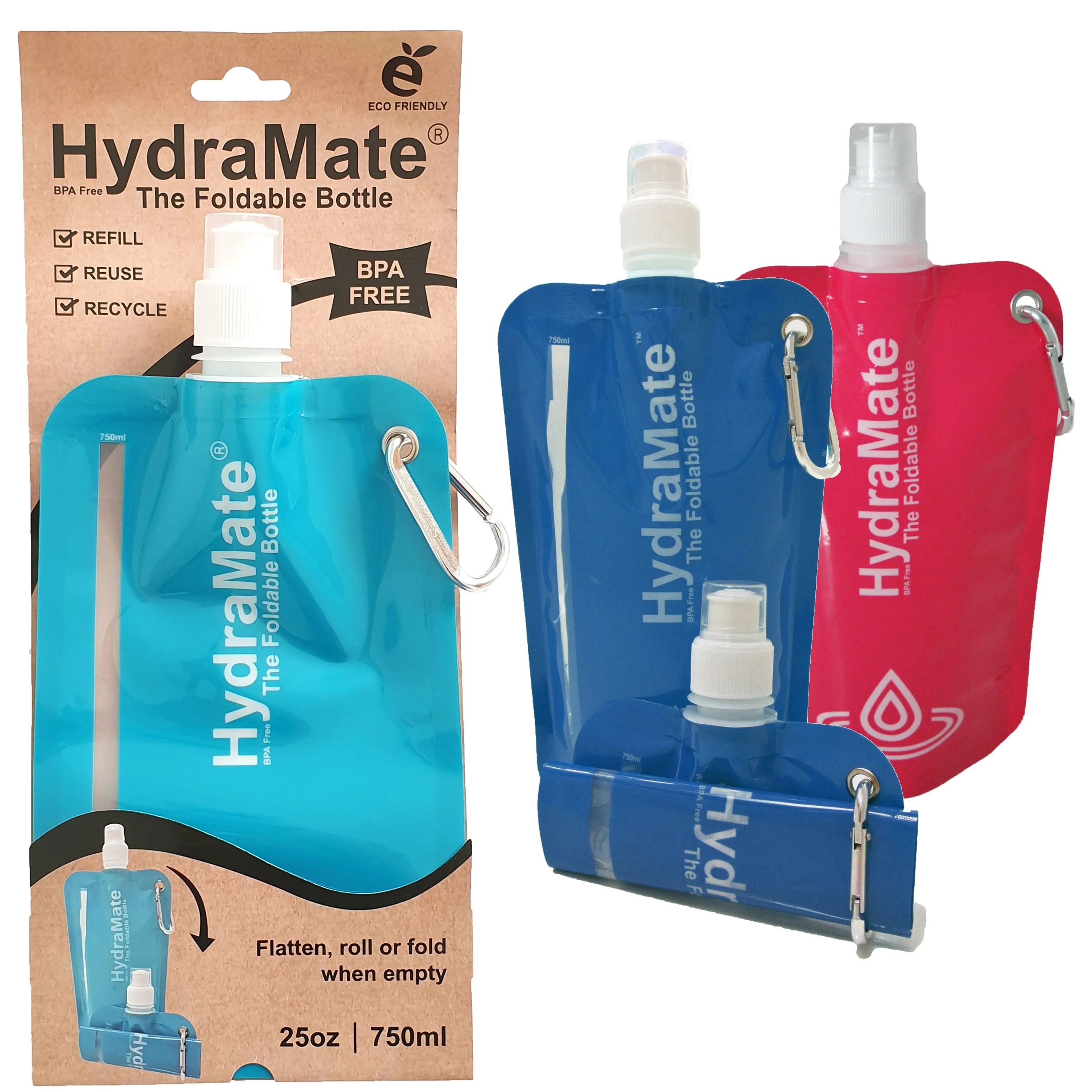 HydraMate Foldable Bottle. Collapsible Water Bottle 750ml