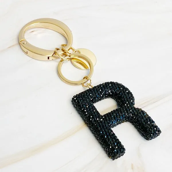 It Girl Glam Initial Key Chain - Black Diamonds