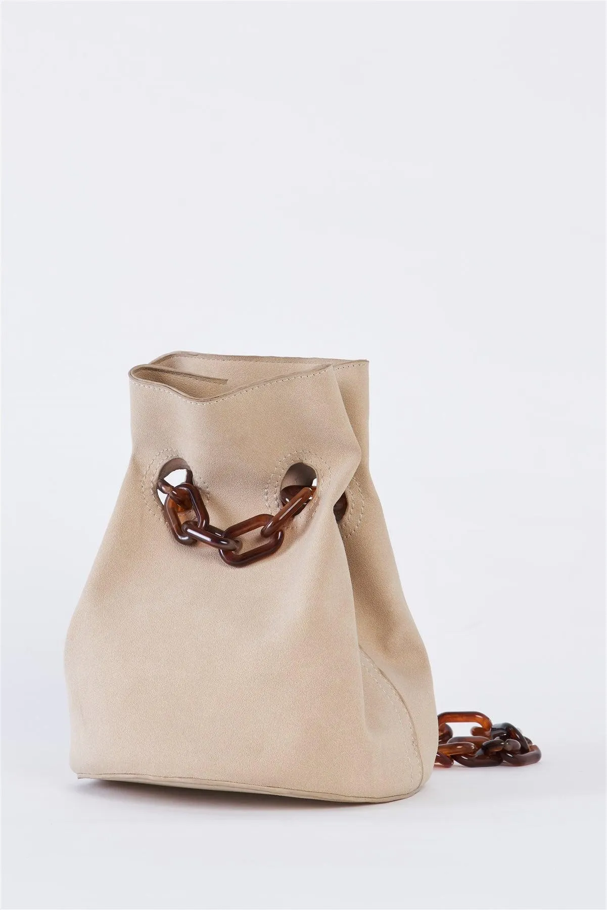 Ivory Suede Chain Handle Detail Fashion Bucket Bag /3 bags