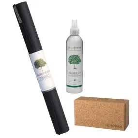 Jade Yoga Voyager Mat - Black & Jade Yoga Cork Yoga Block - Small   Jade Yoga Plant Based Mat Wash - 8 oz Starter Kit