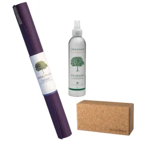 Jade Yoga Voyager Mat - Purple & Jade Yoga Cork Yoga Block - Small   Jade Yoga Plant Based Mat Wash - 8 oz Starter Kit