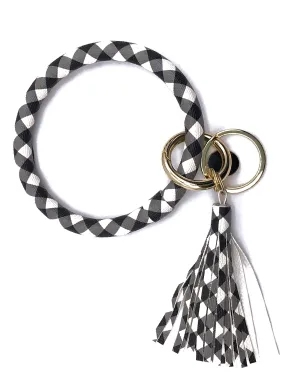 KC-8845 Blk White Check Wristlet Key Chain