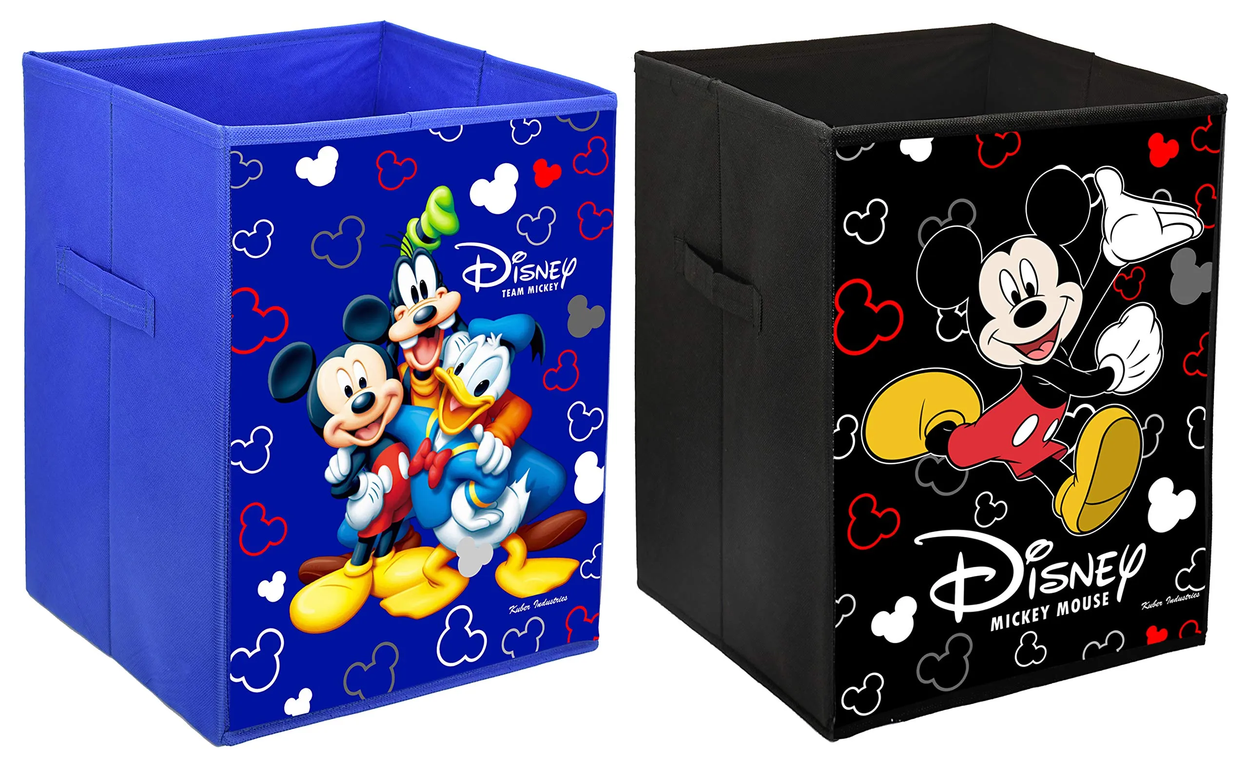 Kuber Industries Disney Team Mickey Mouse Print Non Woven Fabric Foldable Laundry Basket, Toy Storage Basket, Cloth Storage Basket with Handles (Set of 2, Black & Royal Blue)-KUBMART3451