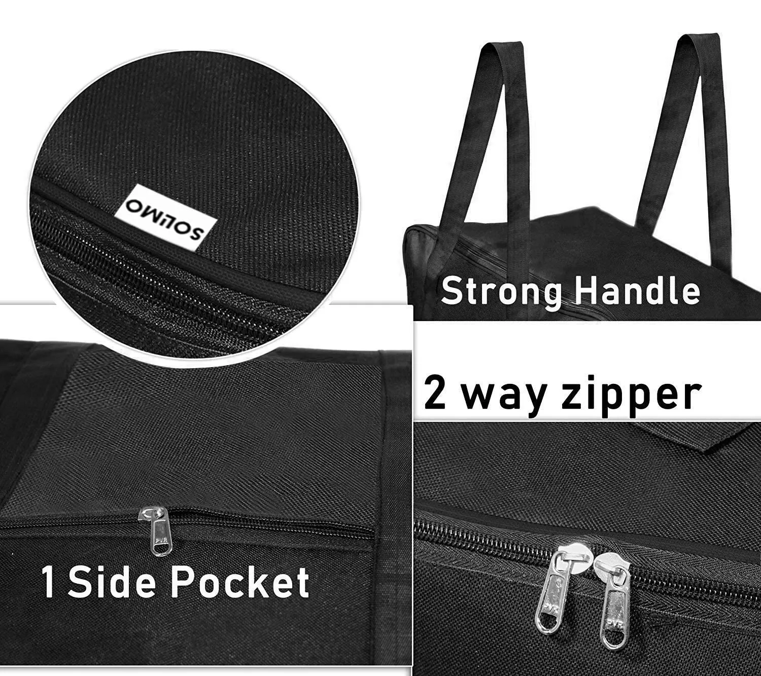 Kuber Industries Lightweight Foldable Multipurpose Storage bag, Cloth Organiser, Travel Bag With Zippered Closure And Handle (Black)-HS43KUBMART26644, L