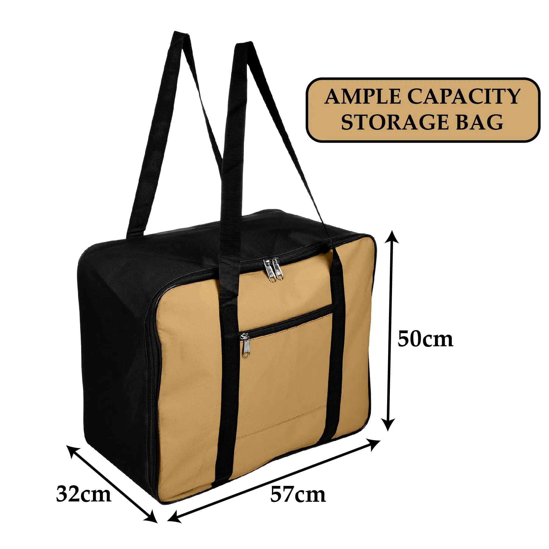 Kuber Industries Storage Bag | Clothes Storage Bag | Underbed Storage Bag | Zip Closure Storage Bag | Wardrobe Organiser with Handle | Net Attachi Bag | Large | Beige