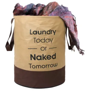 Kuber Industries Waterproof Round Non Wovan Laundry Bag/Hamper|Metalic Printed With Handles|Foldable Bin & 45 Liter Capicity|Size 37 x 37 x 49, Pack of 1 (Beige & Brown)-KUBMART11450