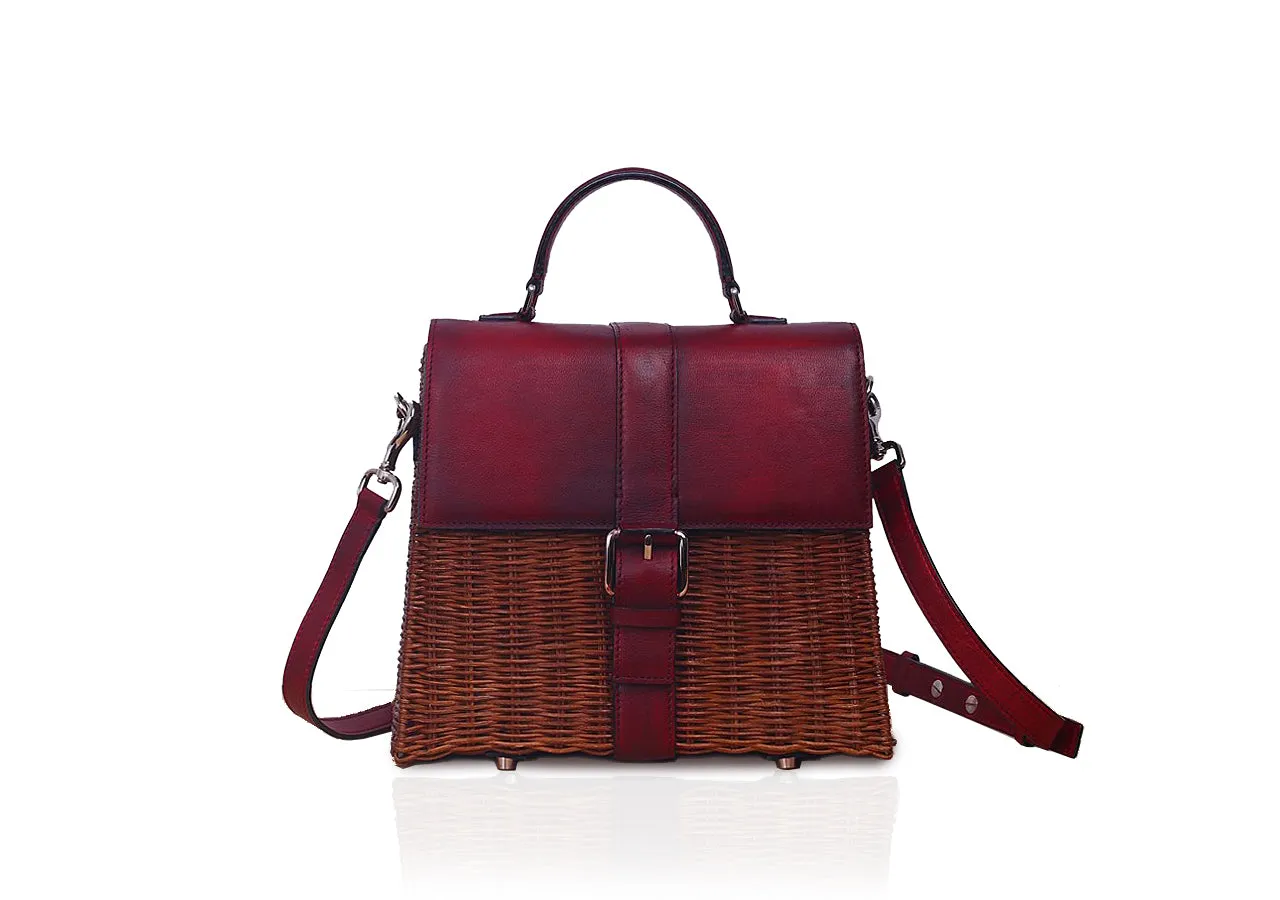 Lena Wicker Handbag (Burgundy)