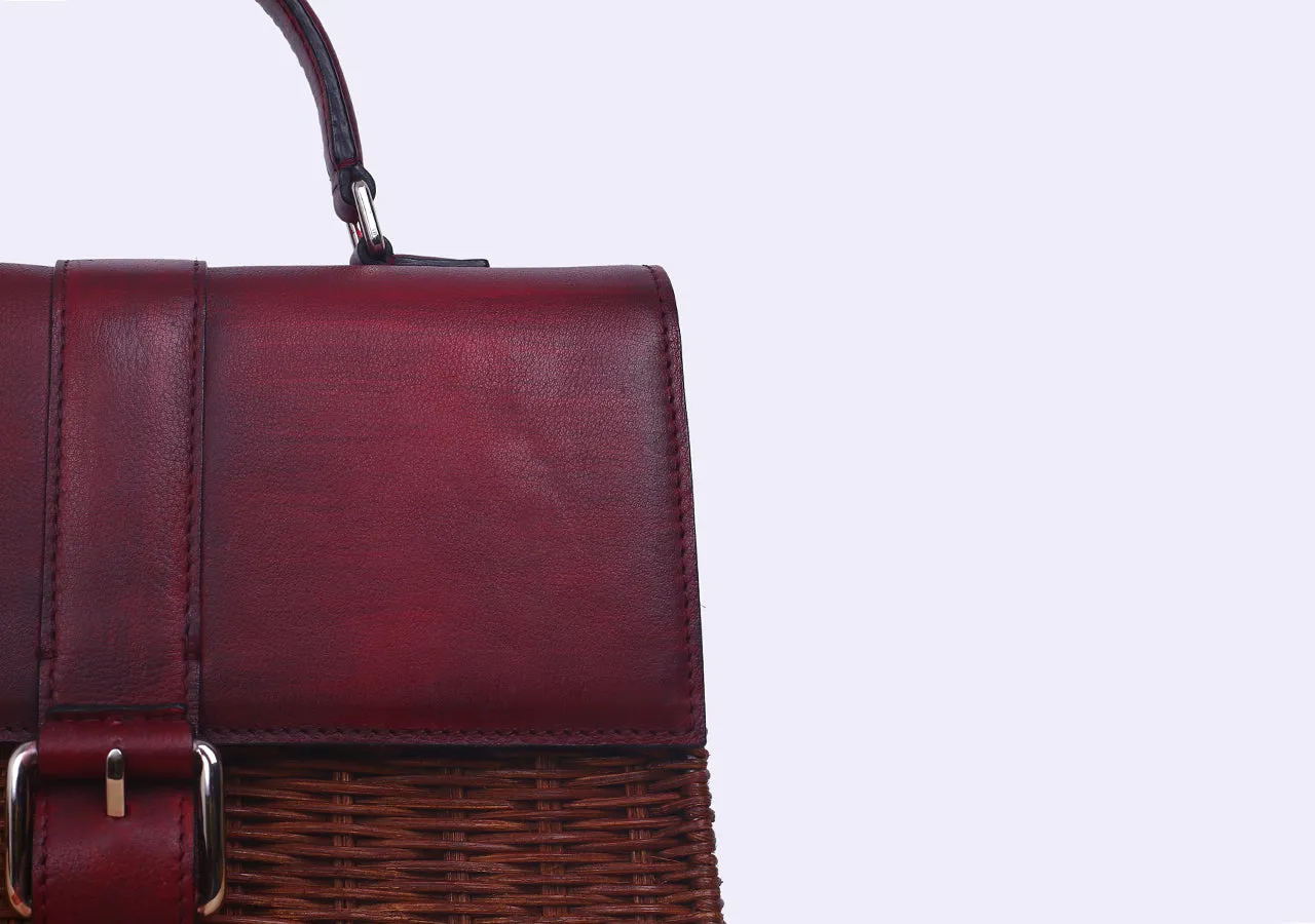 Lena Wicker Handbag (Burgundy)