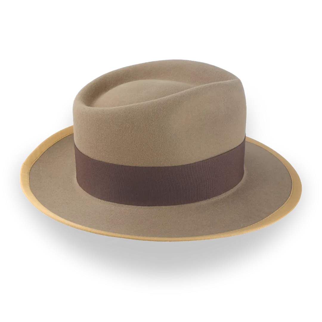 Light Camel Teardrop Mens Fedora with Double-Bow Hatband | The Stentor