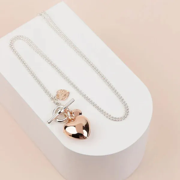 LONG | Silver & Rose Gold Heart Necklace