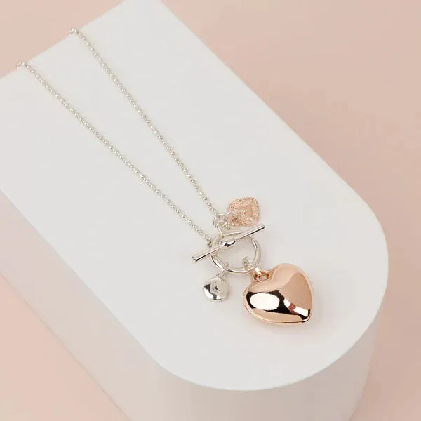 LONG | Silver & Rose Gold Heart Necklace