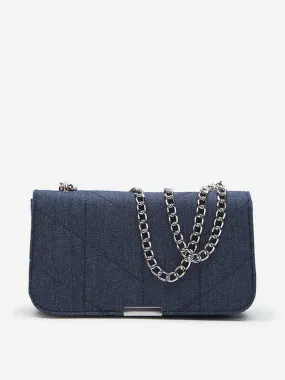 LOV Dark Blue Chain-Detailed Sling Bag