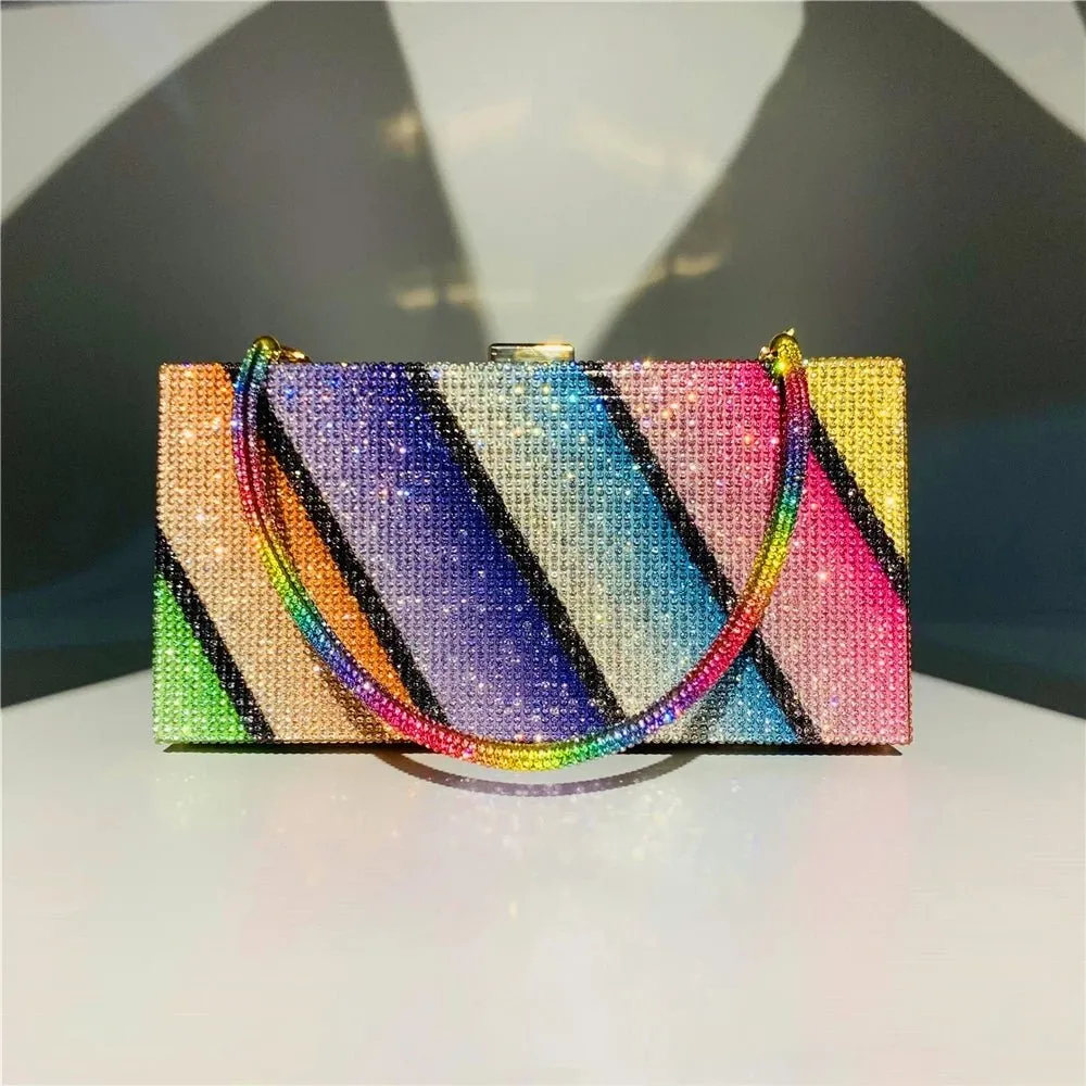 Luxy Moon Rainbow Diamond Wedding Clutch Evening Purse and Handbag