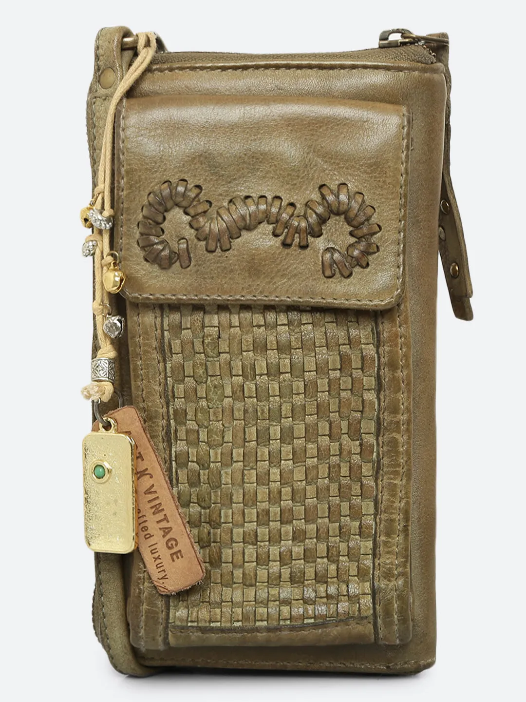 Maria: Leather Hand Weaving Crossbody Mobile Wallet