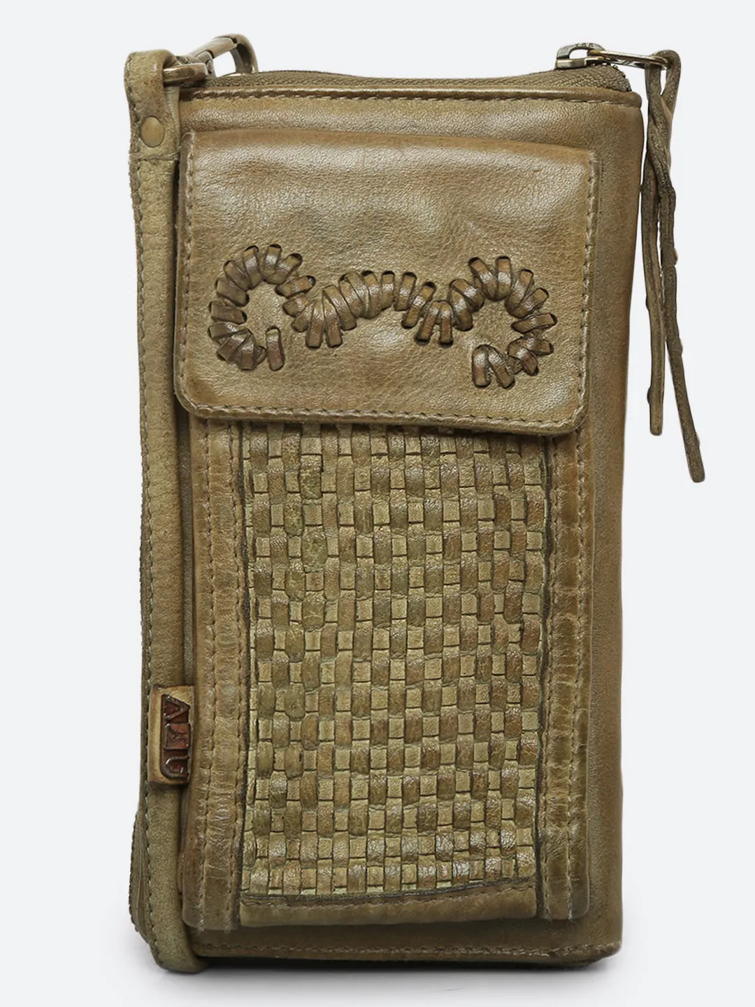 Maria: Leather Hand Weaving Crossbody Mobile Wallet