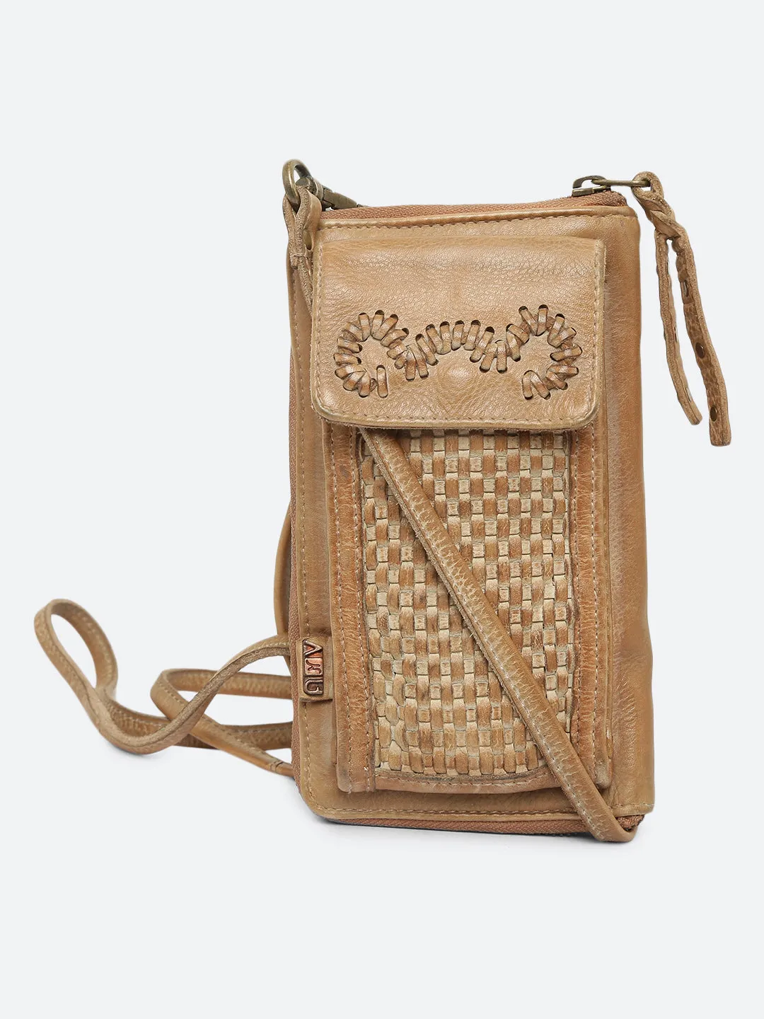 Maria: Leather Hand Weaving Crossbody Mobile Wallet