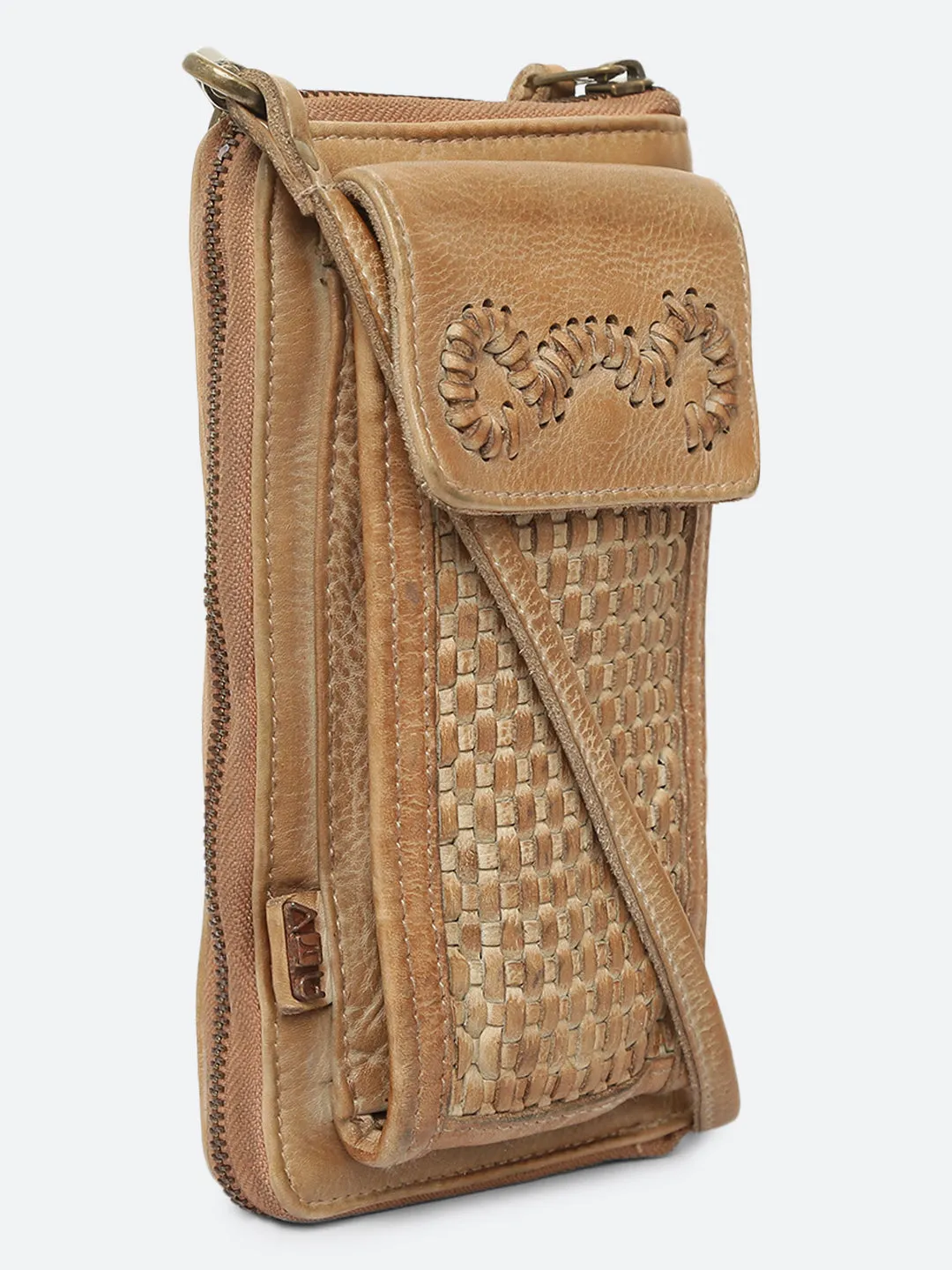 Maria: Leather Hand Weaving Crossbody Mobile Wallet