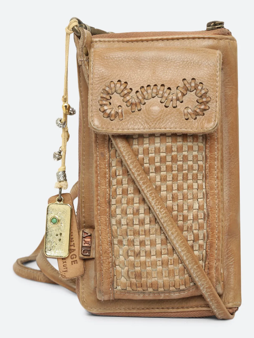 Maria: Leather Hand Weaving Crossbody Mobile Wallet