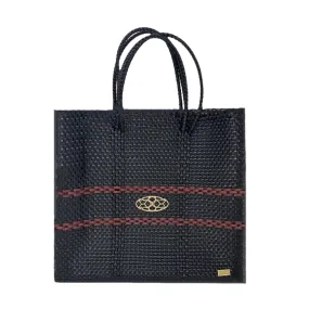 MEDIUM BLACK BURGUNDY LINE TOTE BAG