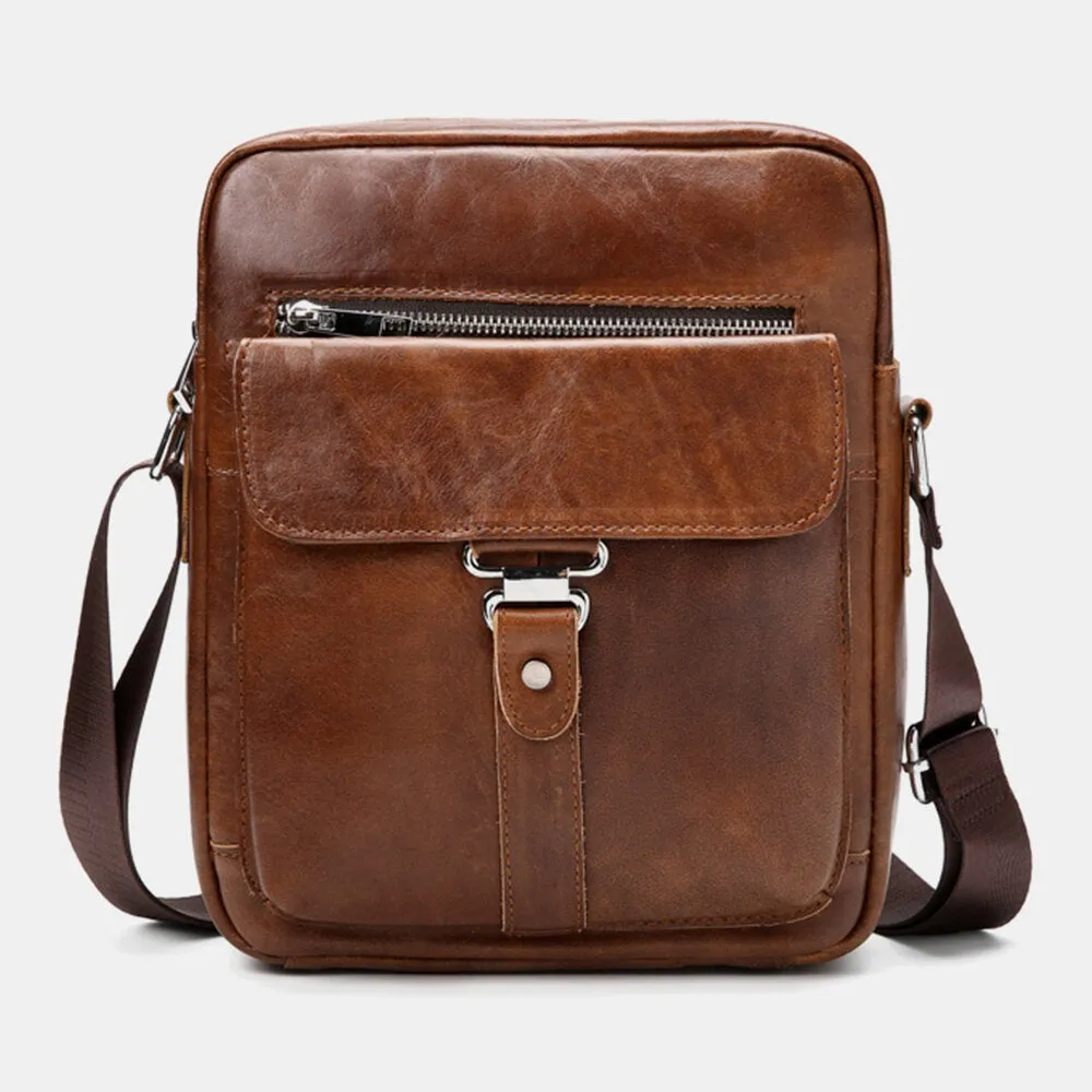 Men Business Retro Genuine Leather Waterproof Wear-resisting Crossbody Bag