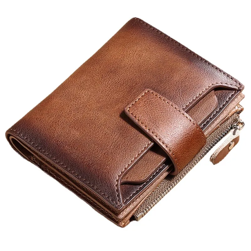 Men Genuine Leather Bifold RFID-Blocking 18 Card Slot Retro Large Capacity Foldable Holder Wallet Coin Purse Driver's License