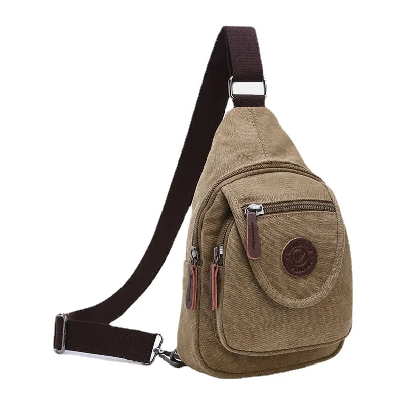 Men Retro Canvas High Capacity Chest Bag Casual Wear Resisting Waterproof Crossbody Shoulder