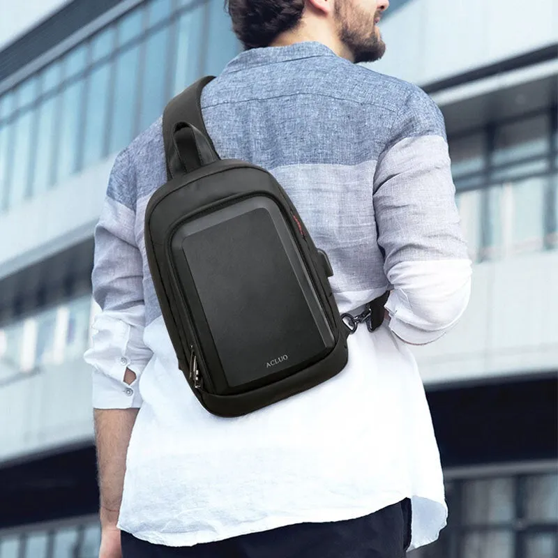 Men USB Charging Waterproof Chest Bag Casual Detachable Shoulder Strap Breathable Crossbody Bags