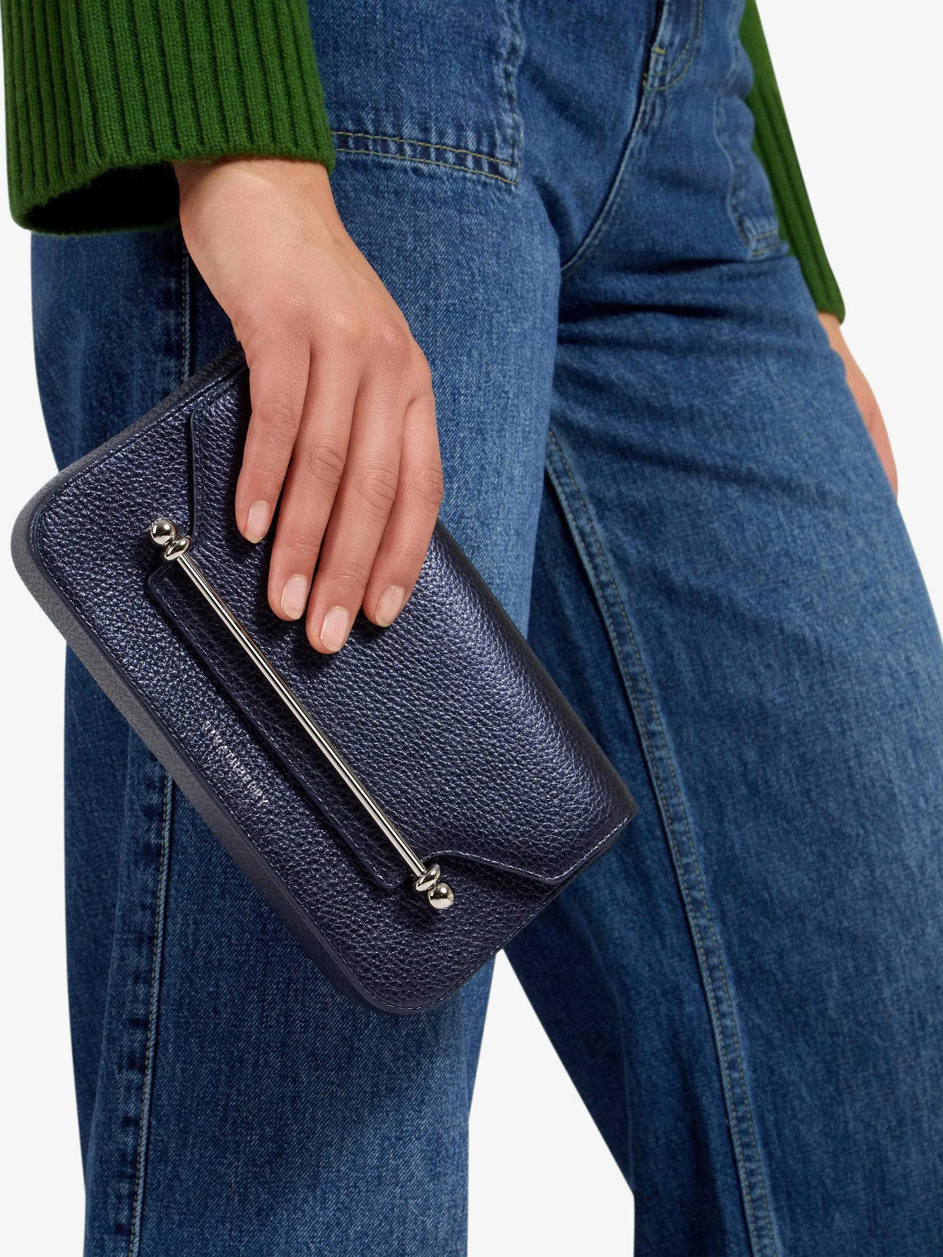 Metallic navy East/West Baguette shoulder bag