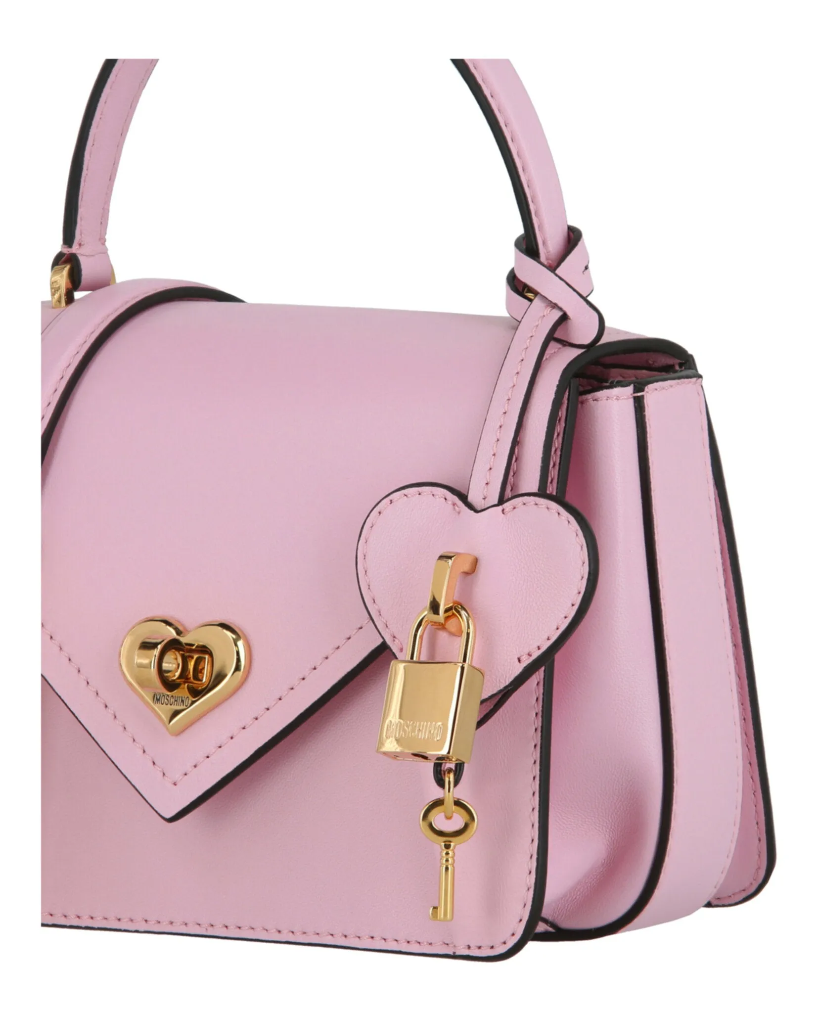 Moschino Heart Lock Leather Shoulder Bag