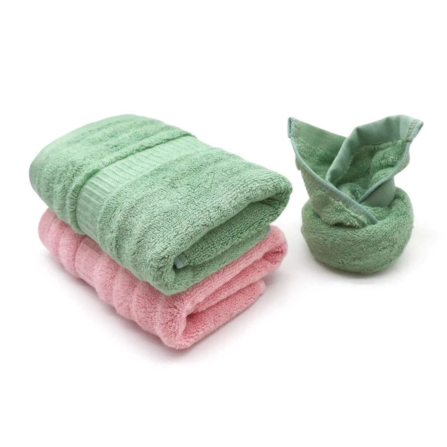 Mush Bamboo Hand Towel Set of 2 | 100% Bamboo | Ultra Soft, Absorbent & Quick Dry Towel for Daily use. Gym, Pool, Travel, Sports and Yoga | 75 X 35 cms | 600 GSM (Green & Pink)