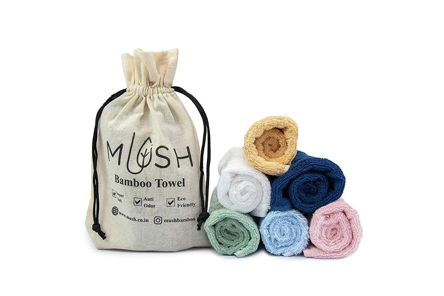 Mush Bamboo Hand Towel Set of 2 | 100% Bamboo | Ultra Soft, Absorbent & Quick Dry Towel for Daily use. Gym, Pool, Travel, Sports and Yoga | 75 X 35 cms | 600 GSM (Green & Pink)