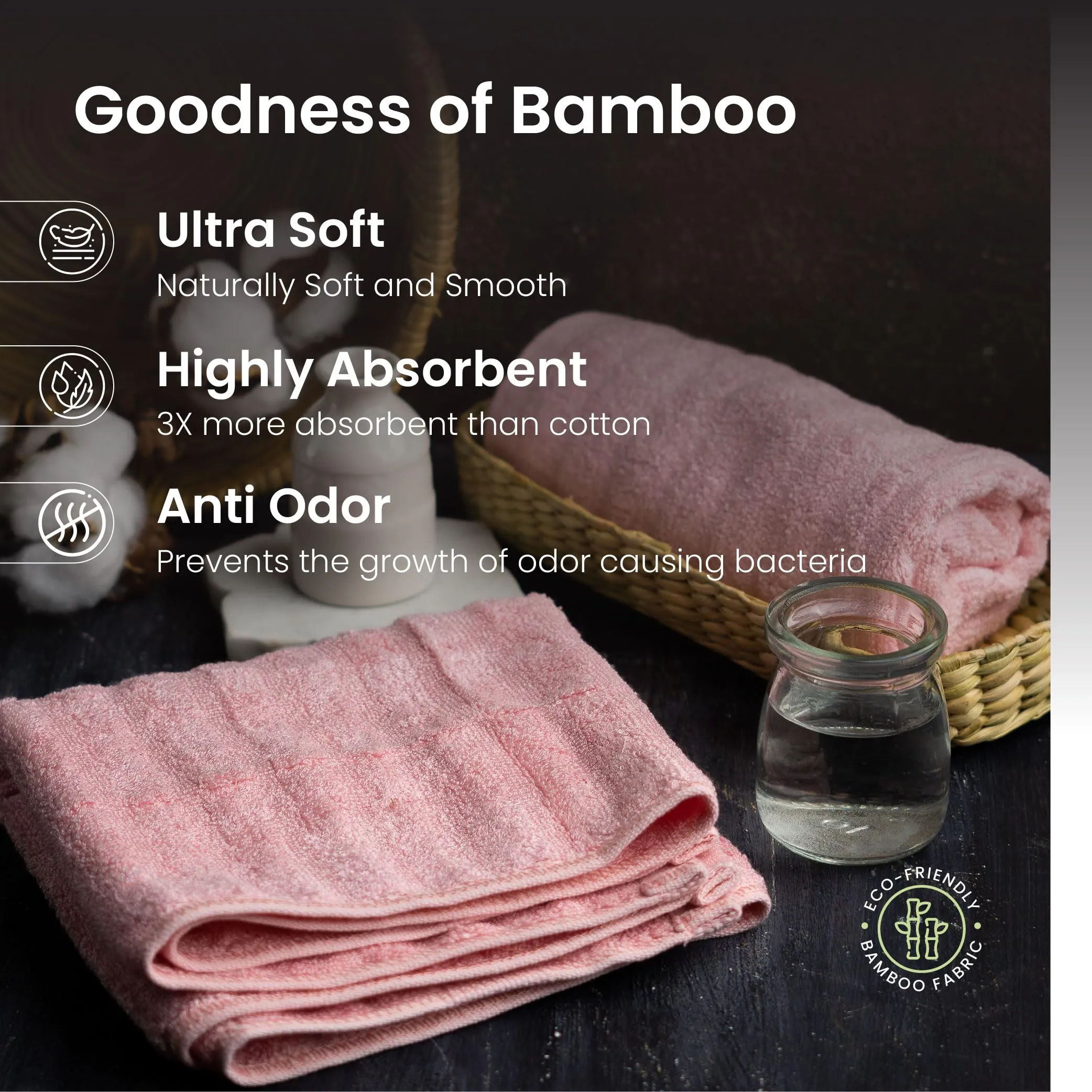 Mush Bamboo Hand Towels Set of 2 | 100% Bamboo Gym Towel for Men/Women Workout | Ultra Soft, Absorbent & Quick Dry Towel for Gym, Travel, Sports and Yoga | 40 x 60 cms | 600 GSM (Pink)