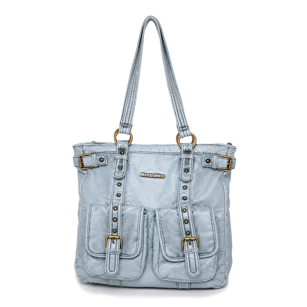 MWC-044 Montana West Stone Wash Buckle Carry-All Tote