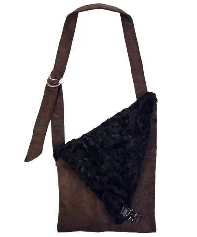 Naples Messenger Bag - Faux Suede in Chocolate with Cuddly Faux Fur in Black (One Left!)