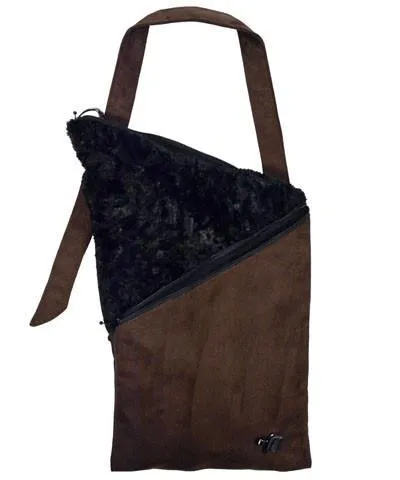 Naples Messenger Bag - Faux Suede in Chocolate with Cuddly Faux Fur in Black (One Left!)