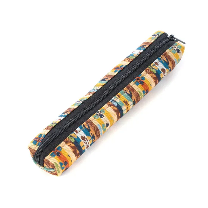 Nishijin-ori Pencil Case - Bands of Flowers and Birds Pattern - ,  Made in Kyoto, Japan,  Japanese traditional craft pen case