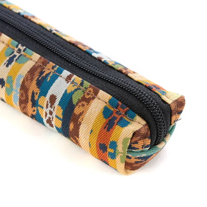 Nishijin-ori Pencil Case - Bands of Flowers and Birds Pattern - ,  Made in Kyoto, Japan,  Japanese traditional craft pen case