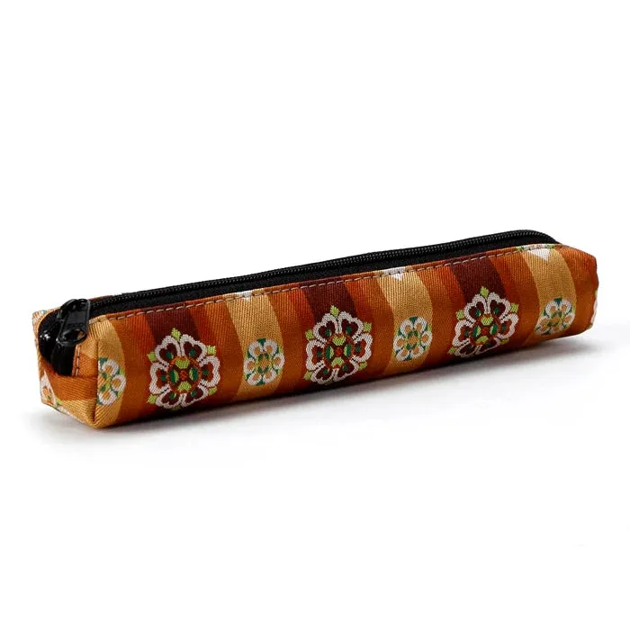 Nishijin-ori Pencil Case - Floral Design of Tempyō Art in Inlaid Style / Brown - ,  Made in Kyoto, Japan,  Japanese traditional craft pen case