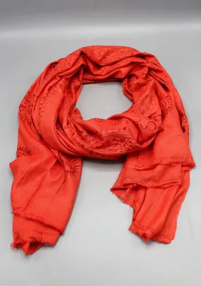 Orange Om Prayer Shawl, Cotton Yoga Shawl Meditation Shawl