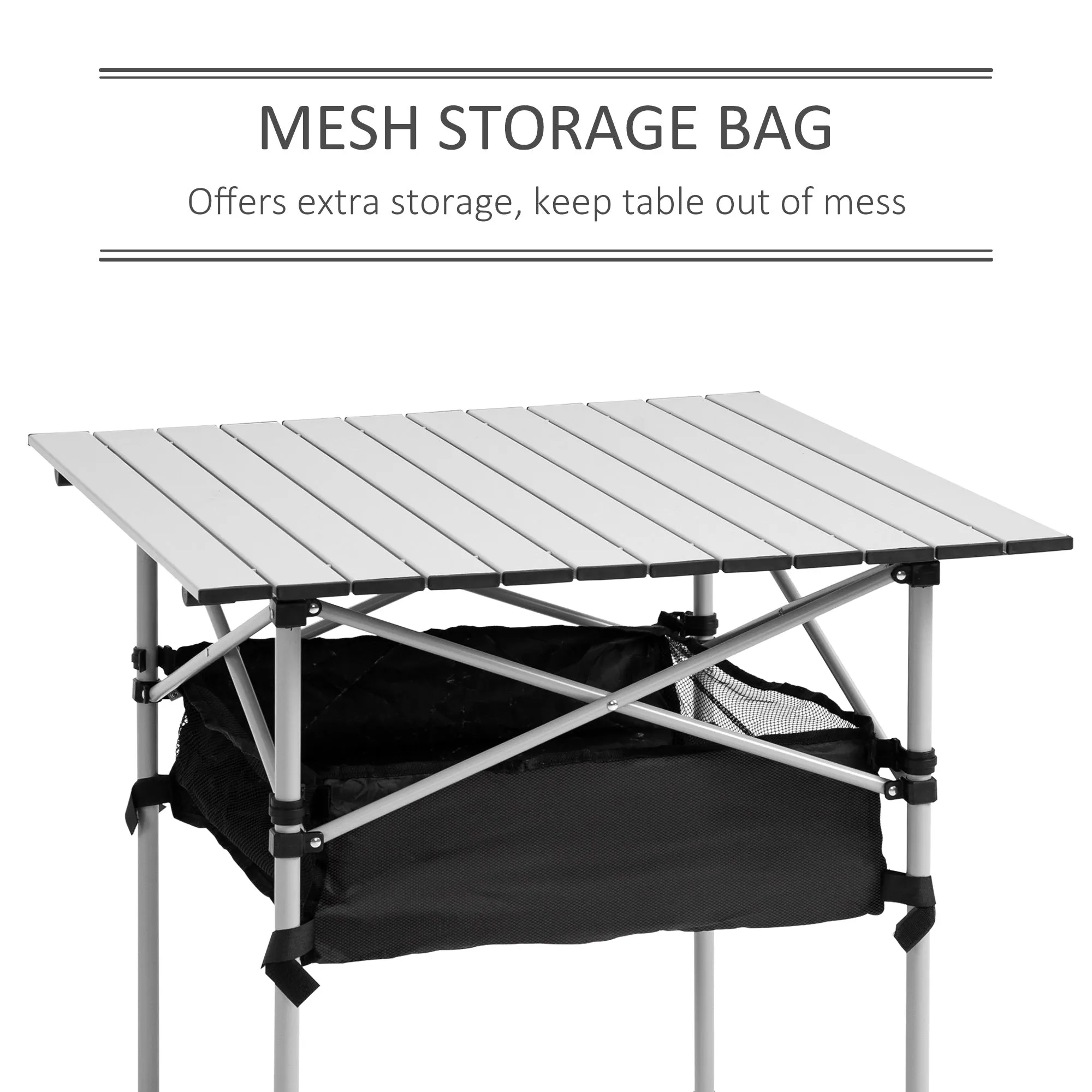 Outsunny Aluminum Camping Table Folding Table Picnic Table w/ Mesh  Bag, Silver