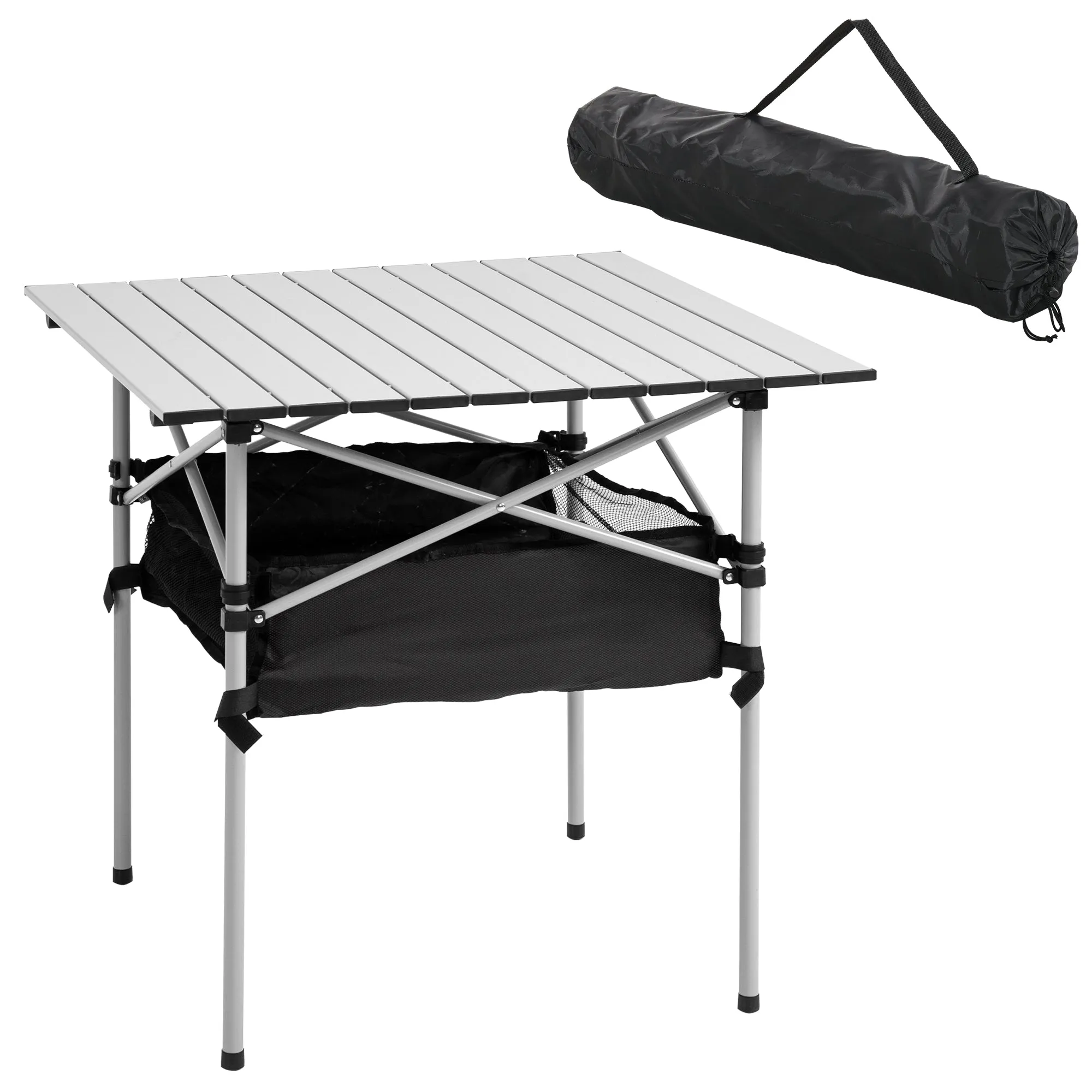 Outsunny Aluminum Camping Table Folding Table Picnic Table w/ Mesh  Bag, Silver