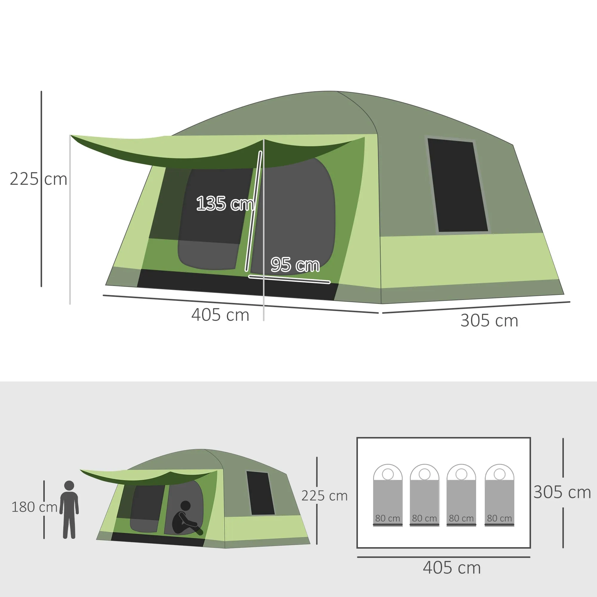 Outsunny Two Room Dome Tent Camping Shelter w/ Porch and Portable Carry Bag