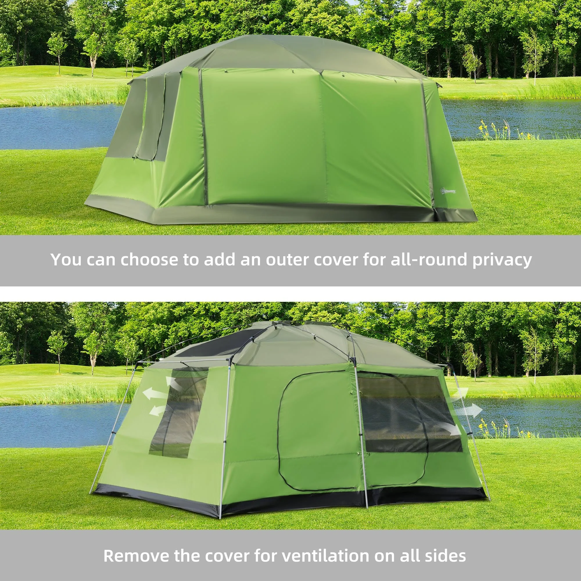 Outsunny Two Room Dome Tent Camping Shelter w/ Porch and Portable Carry Bag