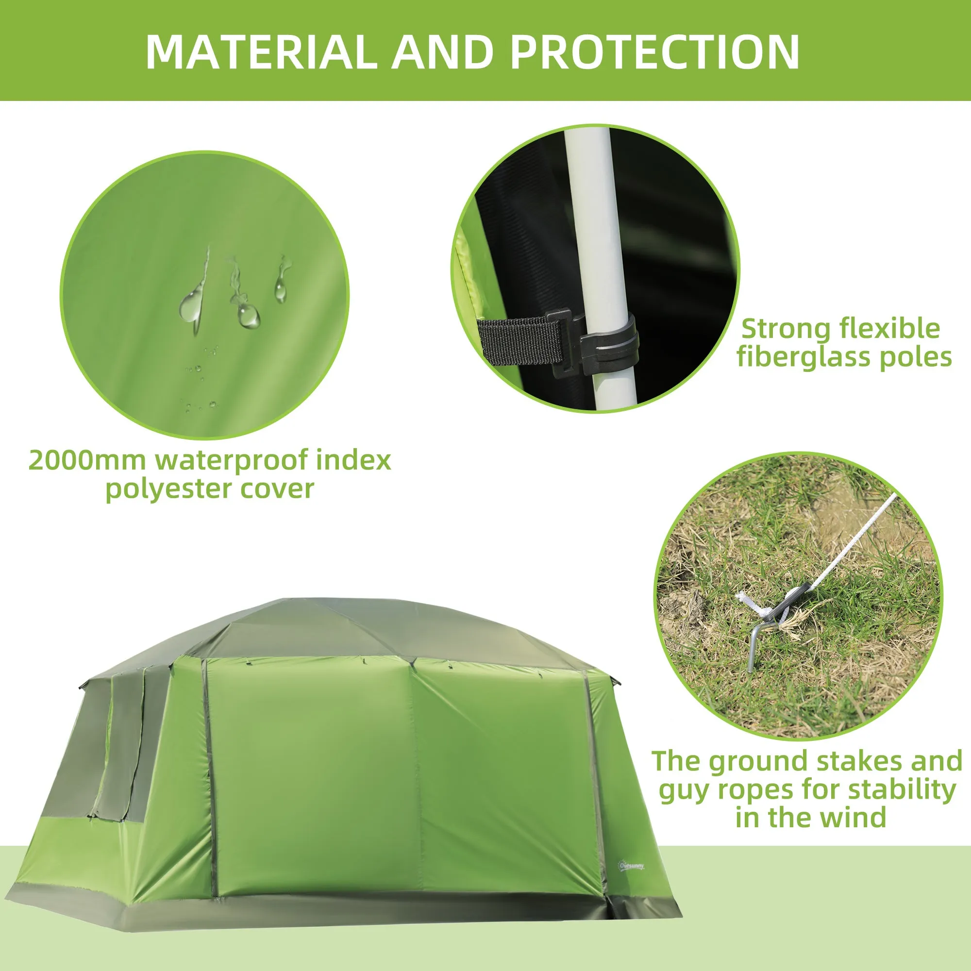 Outsunny Two Room Dome Tent Camping Shelter w/ Porch and Portable Carry Bag