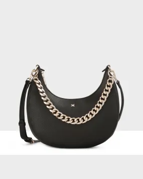 Pia Crescent Shoulder Bag With Crossbody Strap   Chunky Chain Strap