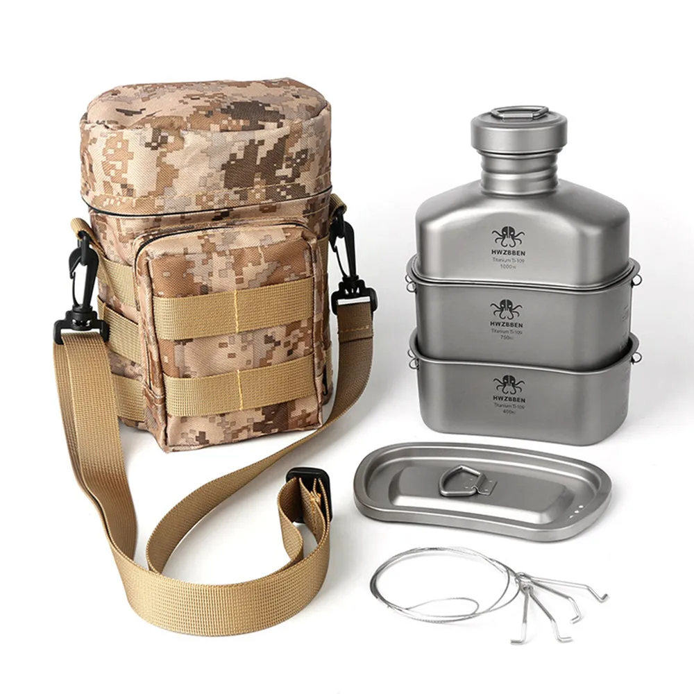 Pure Titanium Marching Kettle Meal Box Outdoor Three-piece Set