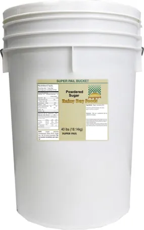 Rainy Day Foods Gluten-Free Powdered Sugar 5 Gallon 31 lbs Super Pail - 1874 Servings